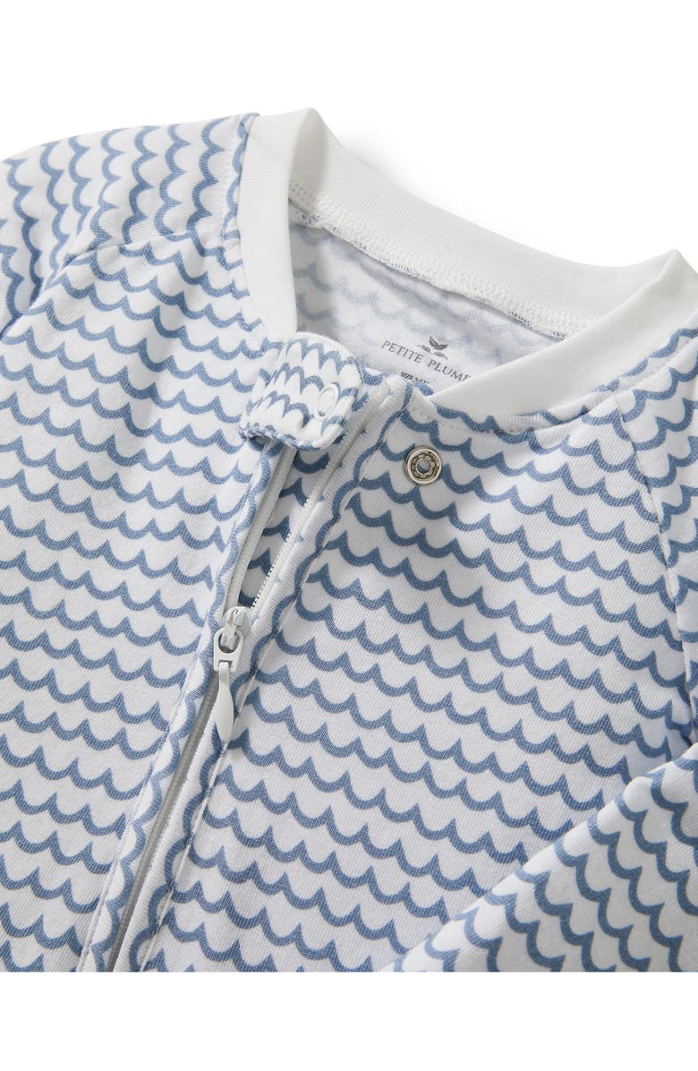 Petite Plume La Mer Wave Stripe Stretch Pima Cotton Blend Convertible One-Piece Pajamas, Alternate, color, Blue