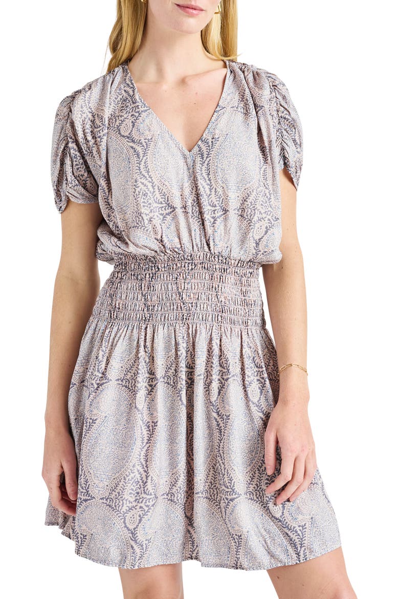 Annmarie Paisley Smocked Waist Minidress, Alternate, color, WHITE SAND PAISLEY