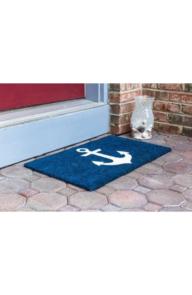 ENTRYWAYS Blue Anchor Non Slip Coir Doormat, Alternate, color, Navy