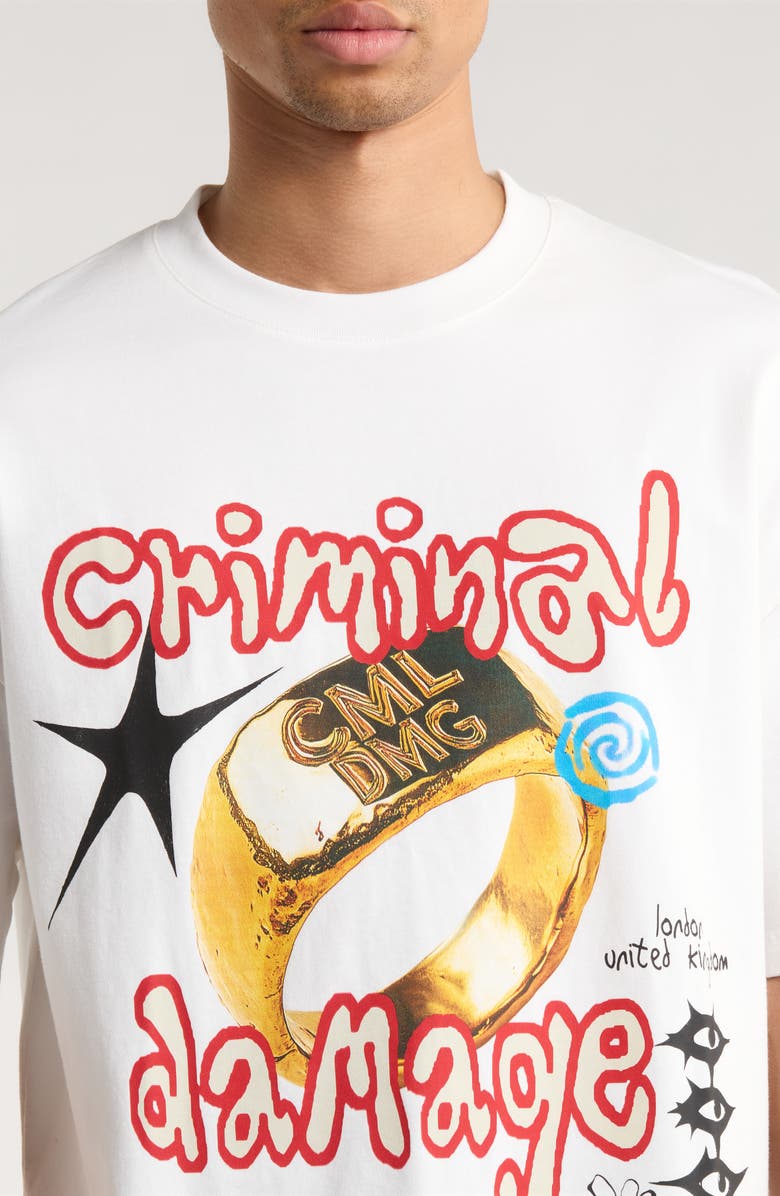 CRIMINAL DAMAGE Signet Ring Cotton Graphic T-Shirt, Alternate, color, Off White