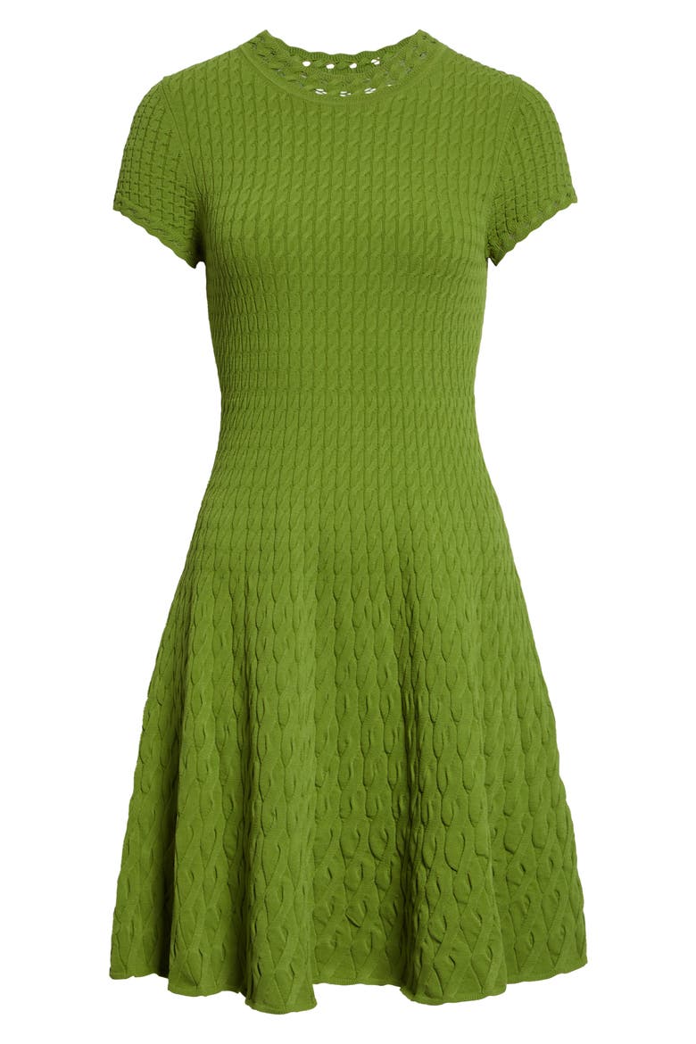 Gradient Cable Fit & Flare Sweater Dress, Alternate, color, PEASHOOT