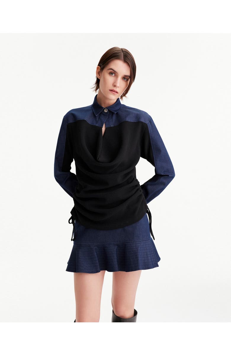 THEO The Label Demeter Denim Trapunto Hem Skirt, Alternate, color, Denim