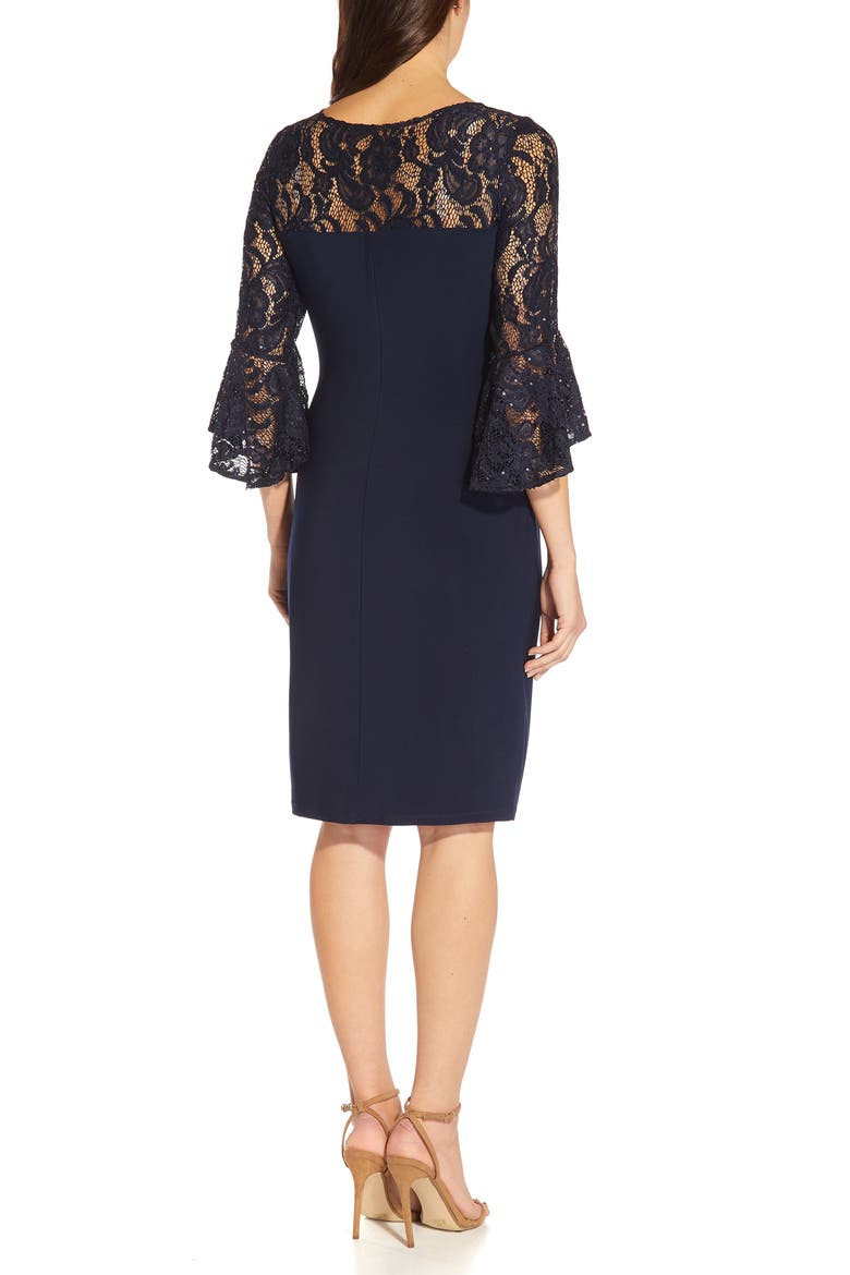 Bell Sleeve Sequin Lace & Jersey Sheath Dress, Alternate, color, MIDNIGHT