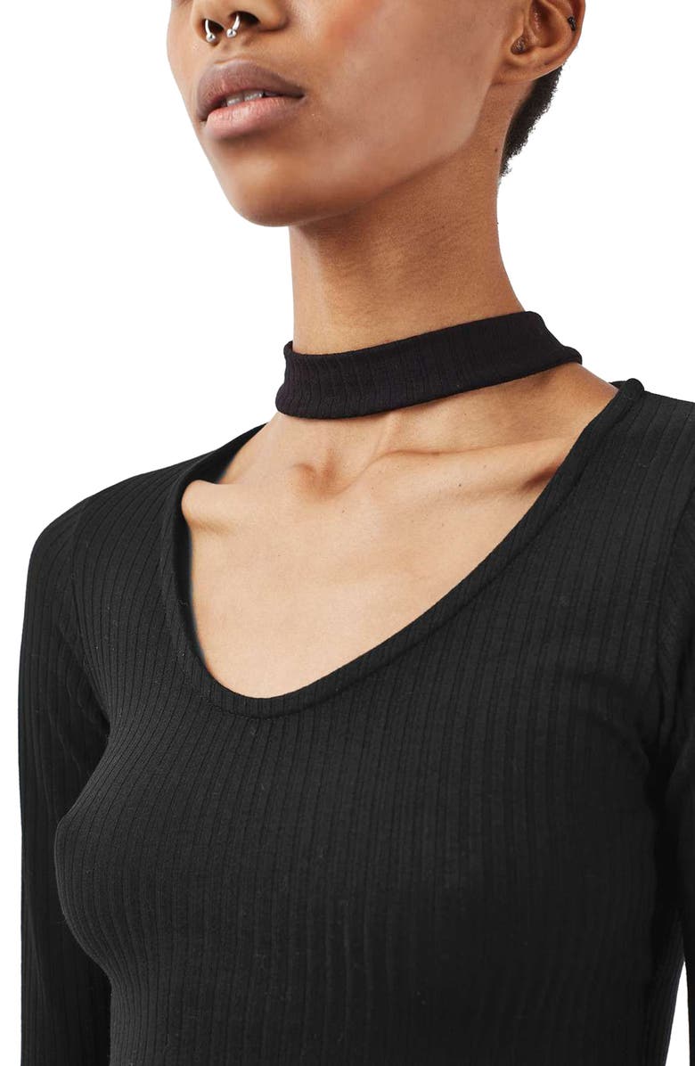 Topshop Long Sleeve Choker Collar Crop Top, Alternate, color,
