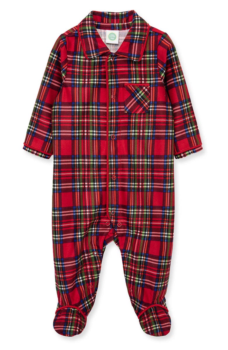 Little Me Plaid Footie, Main, color, Red Plaid