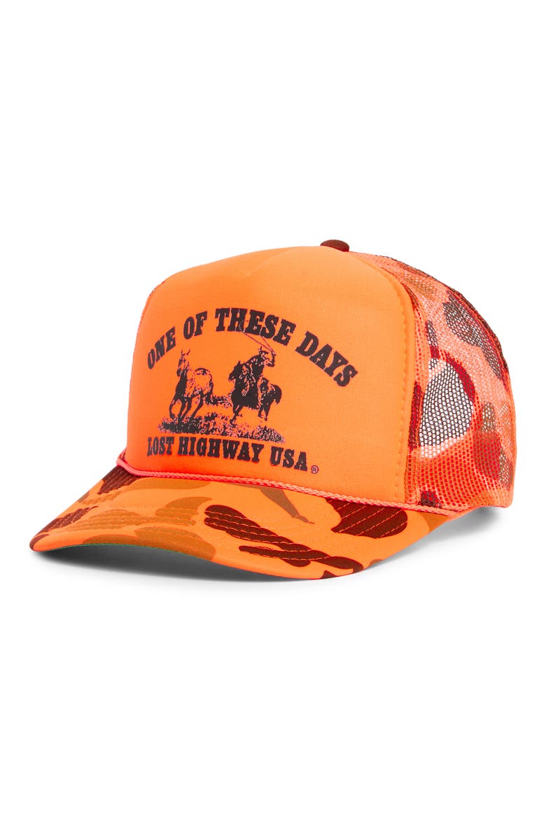 Lost Highway Trucker Hat, Main, color, ORANGE CAMO
