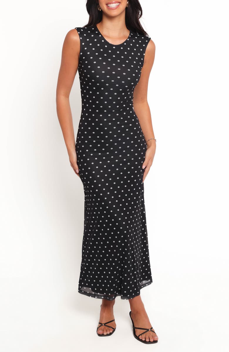 Petal & Pup Drea Print Sleeveless Maxi Dress, Main, color, Black Polka Dot