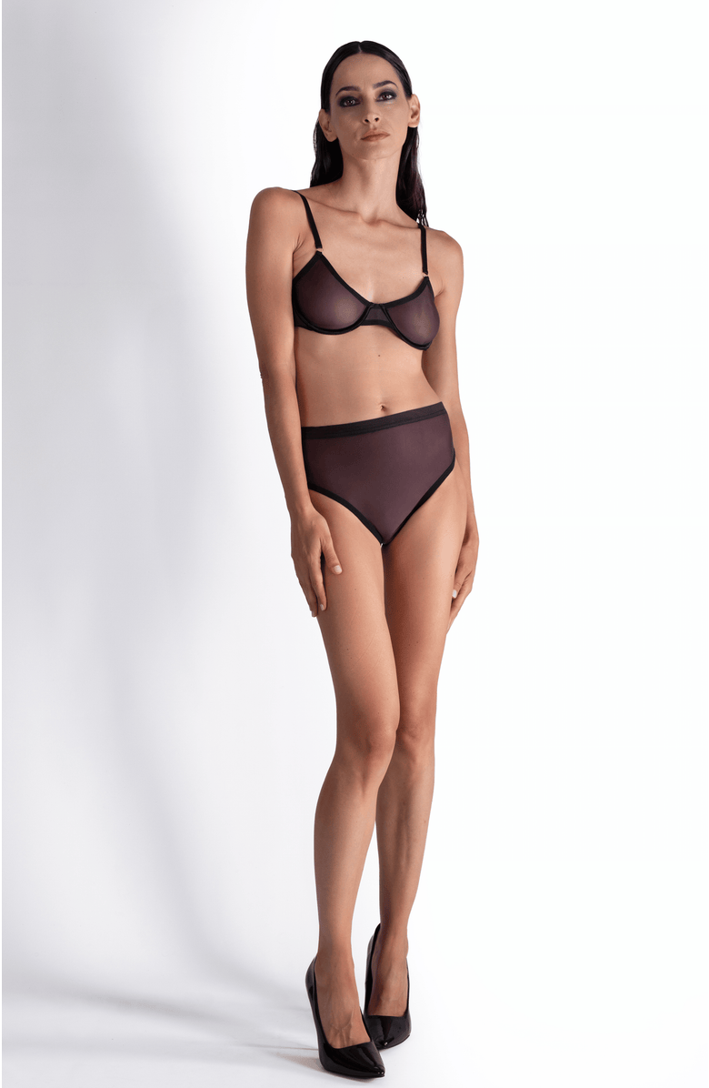 LECHERY<sup>®</sup> Lustrous Sheer Plunge Underwire Bra, Alternate, color, Black
