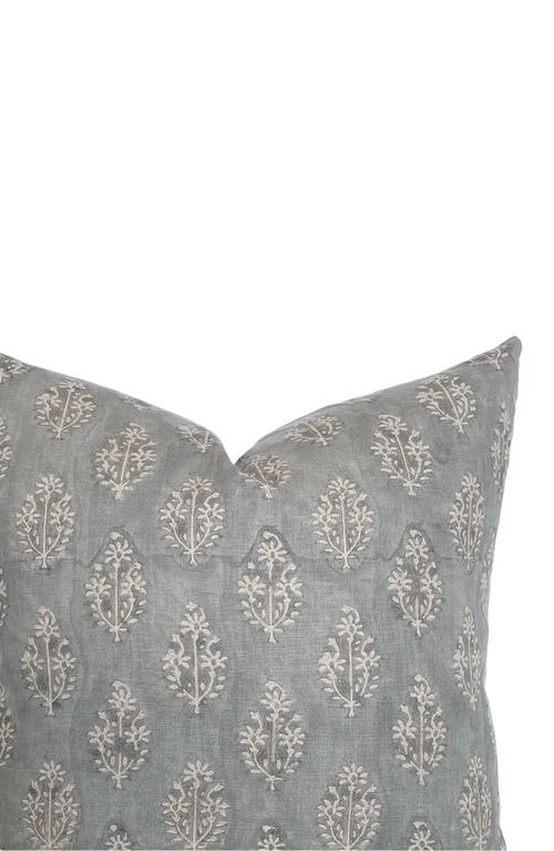 Linen & James Silas Muted Blue Floral Handblock Pillow Cover In Dusty Blue
