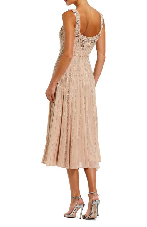 Mac Duggal Sleeveless Scoop Neck Beaded Georgette Midi Dress In Rose