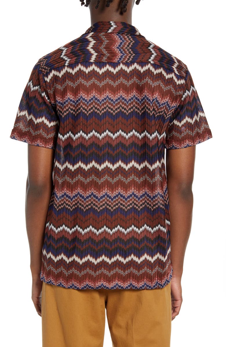 Topman Chevron Short Sleeve Button-Up Knit Camp Shirt, Alternate, color,
