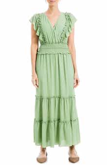 Pebble Crepe Flutter Sleeve Maxi Dress