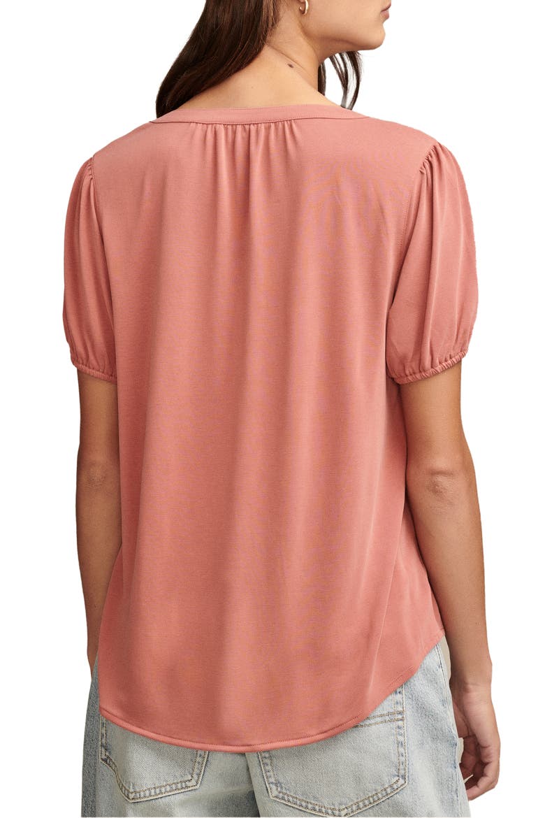 Sandwash Puff Sleeve Henley, Alternate, color, DUSTY CEDAR