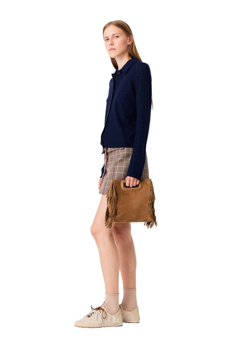Rhinestone polo collar cardigan, Alternate, color, Navy