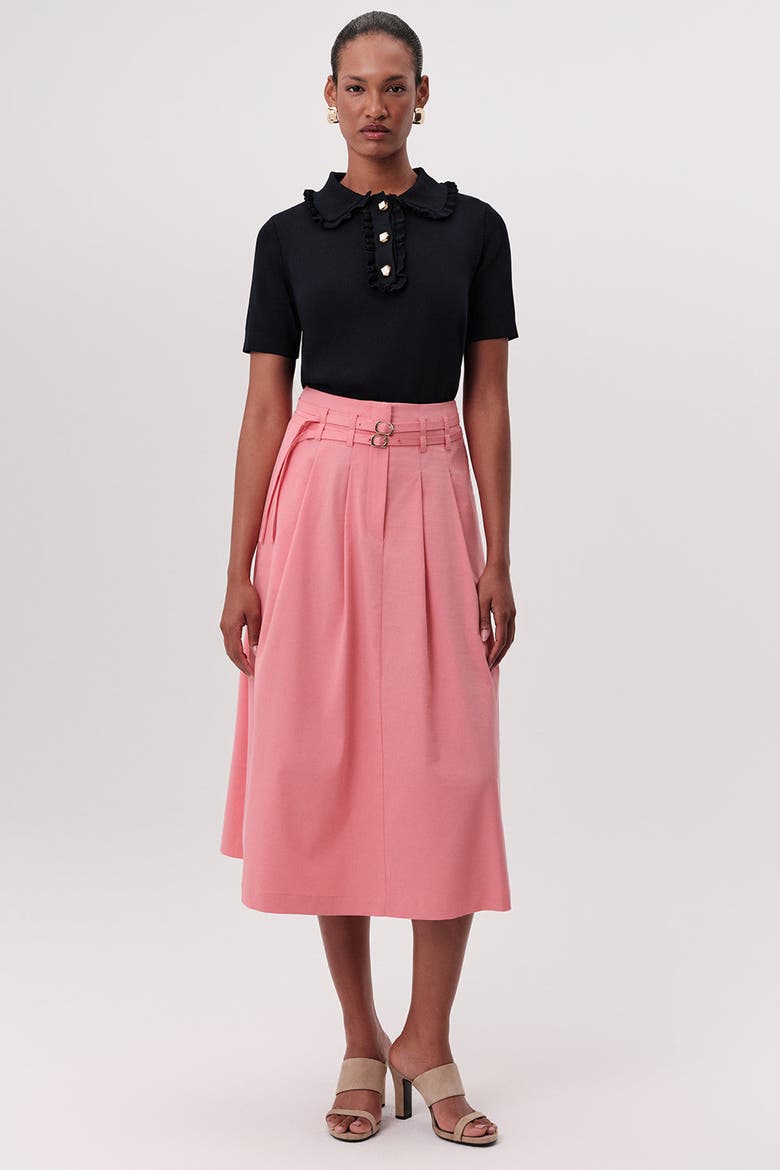 Nathalie High Waisted Pleated Midi Skirt, Alternate, color, Pink