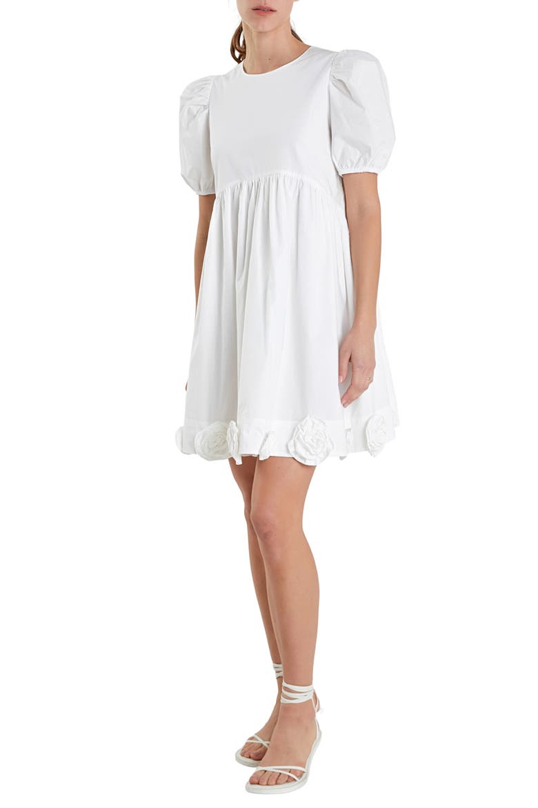 Corsage Puff Sleeve Babydoll Minidress, Alternate, color, IVORY