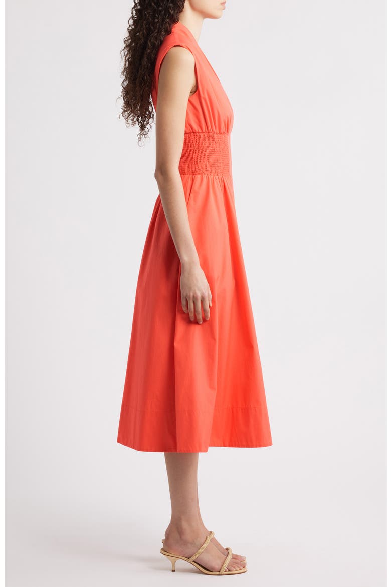 Smock Waist Cotton Midi Dress, Alternate, color, POP