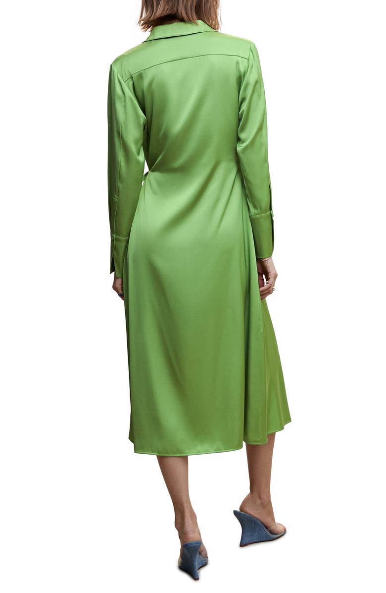 MANGO Long Sleeve Satin Wrap Shirtdress, Alternate, color, Green