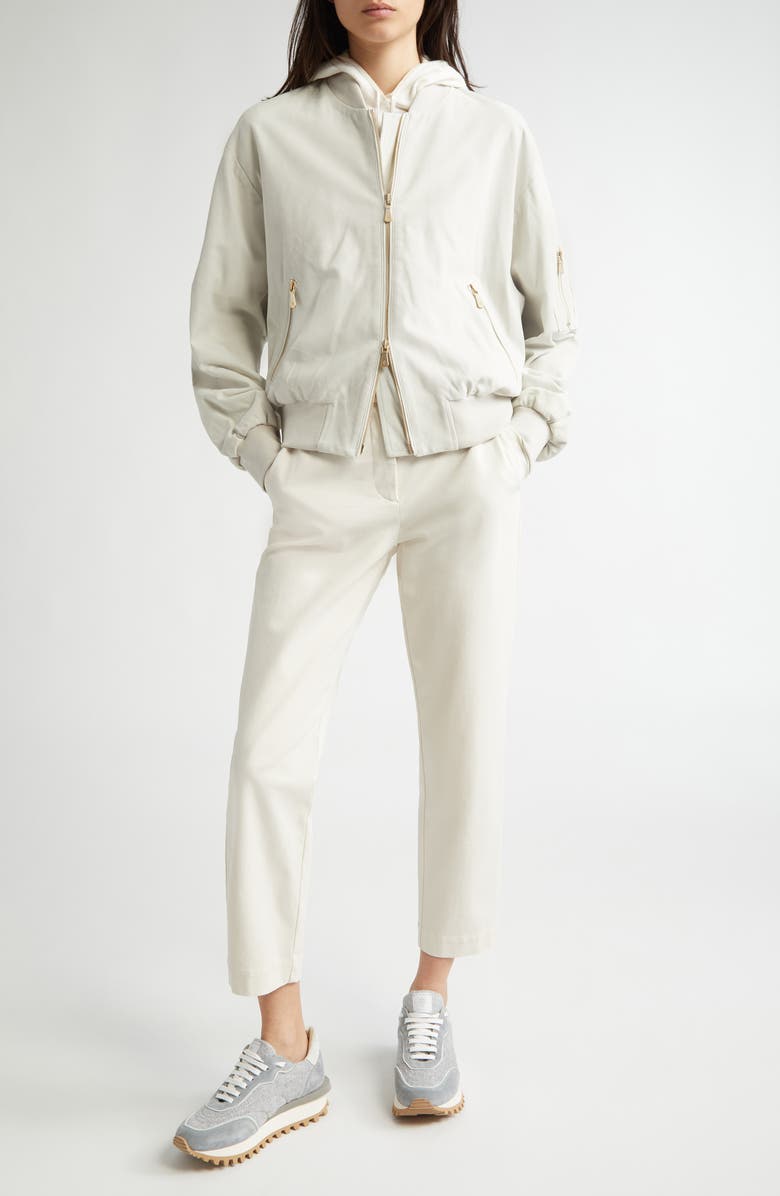 Eleventy Suede Bomber Jacket, Alternate, color, White