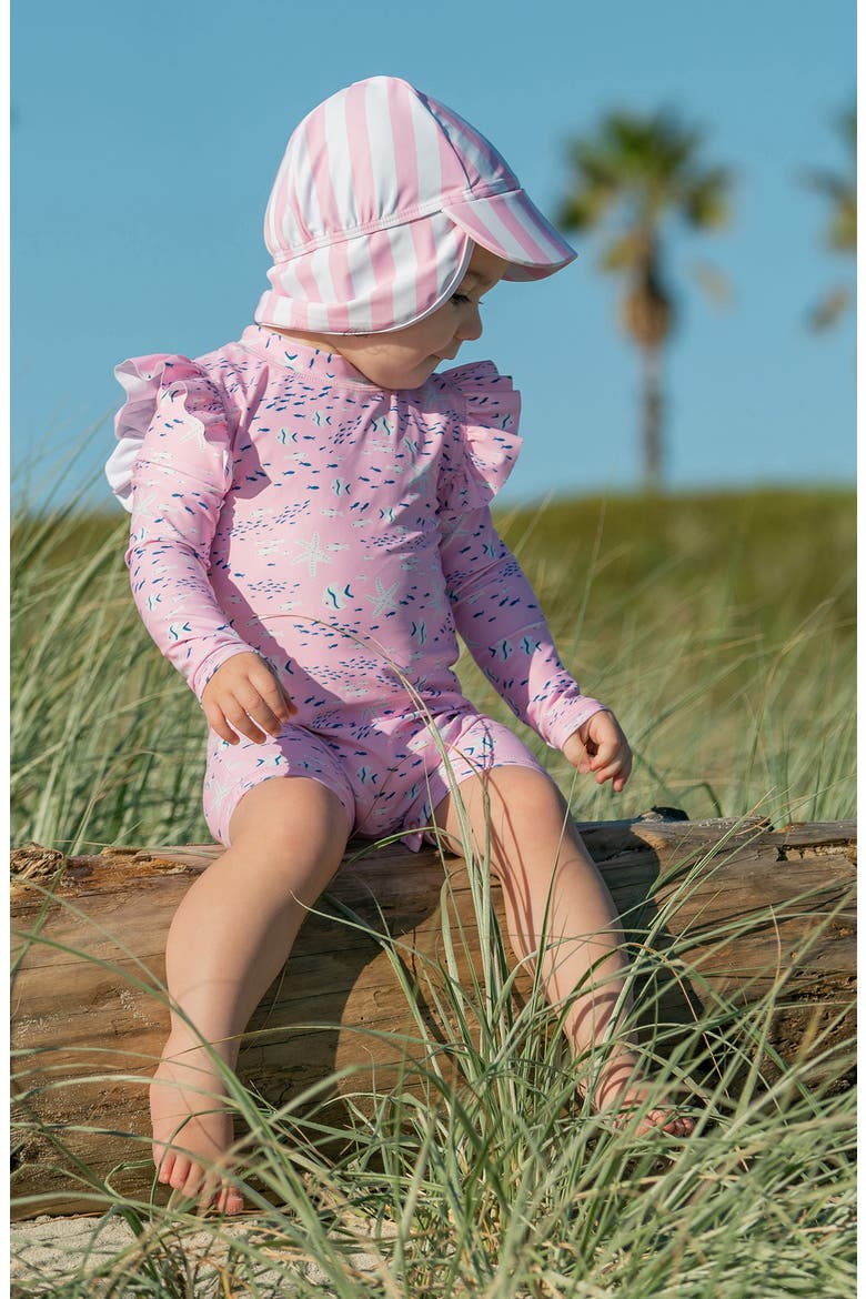 Pink Sea Long Sleeve Sun Romper, Alternate, color, PINK