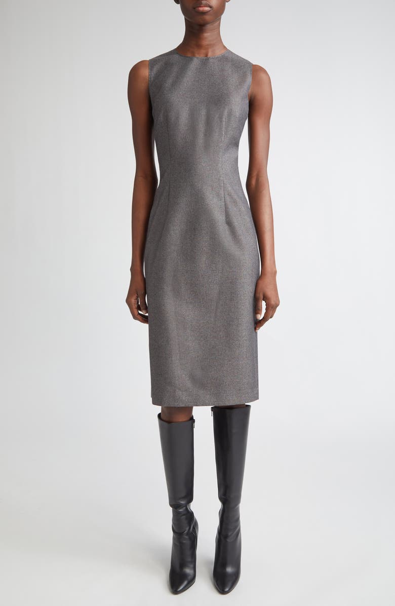 Lafayette 148 New York Harpson Sleeveless Pixelated Wool Blend Twill Sheath Dress, Main, color, Cinder Multi