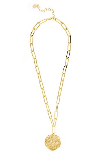 Rivka Friedman Hammered Disc Pendant Necklace In Gold