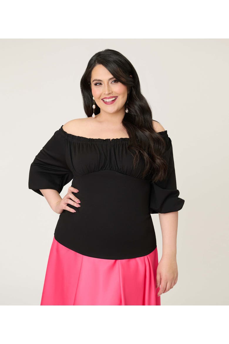 Plus Size Peasant Sleeve Blouse, Alternate, color, Solid Black