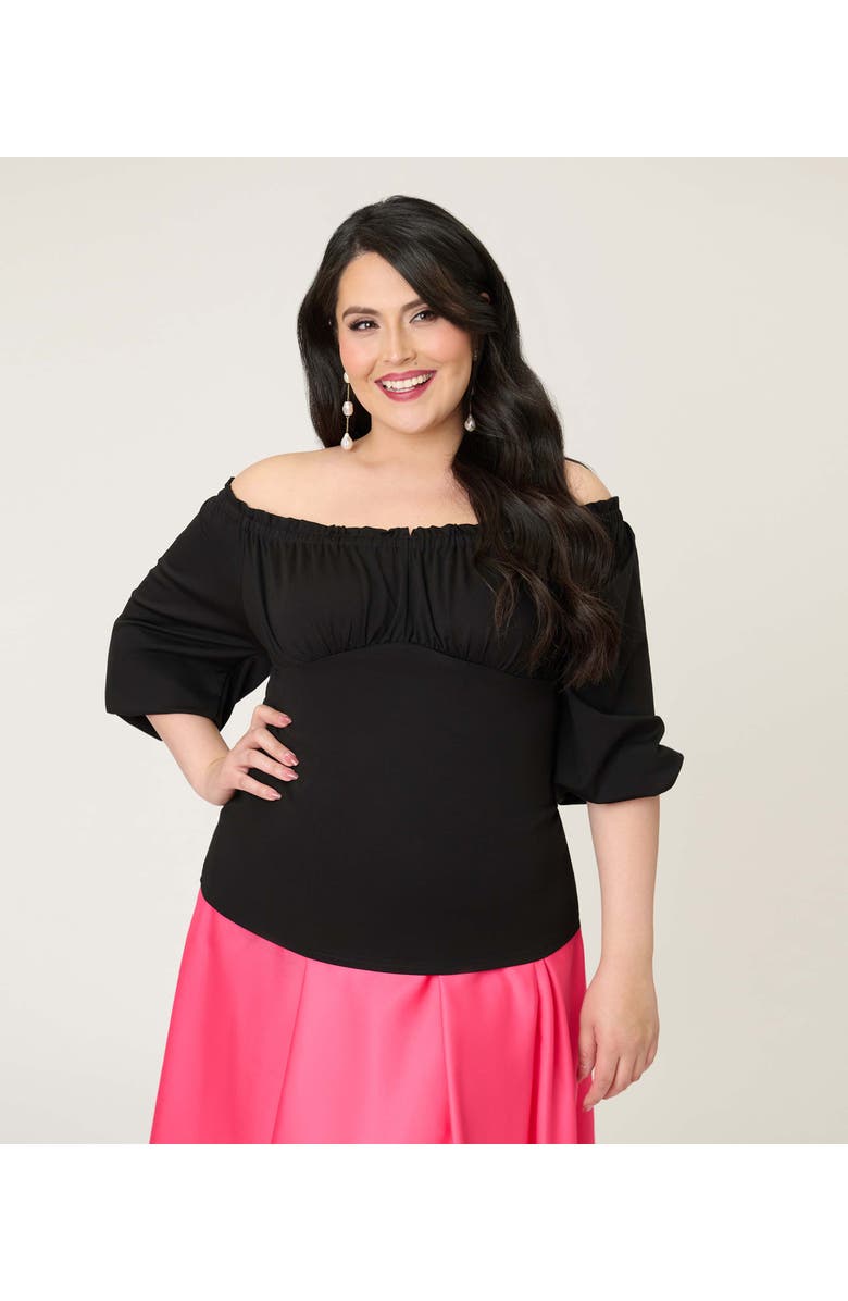Unique Vintage Plus Size Peasant Sleeve Blouse, Alternate, color, Solid Black