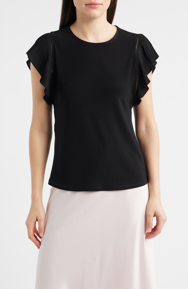 Anne Klein Pleat Sleeve Top, Main, color, Anne Black