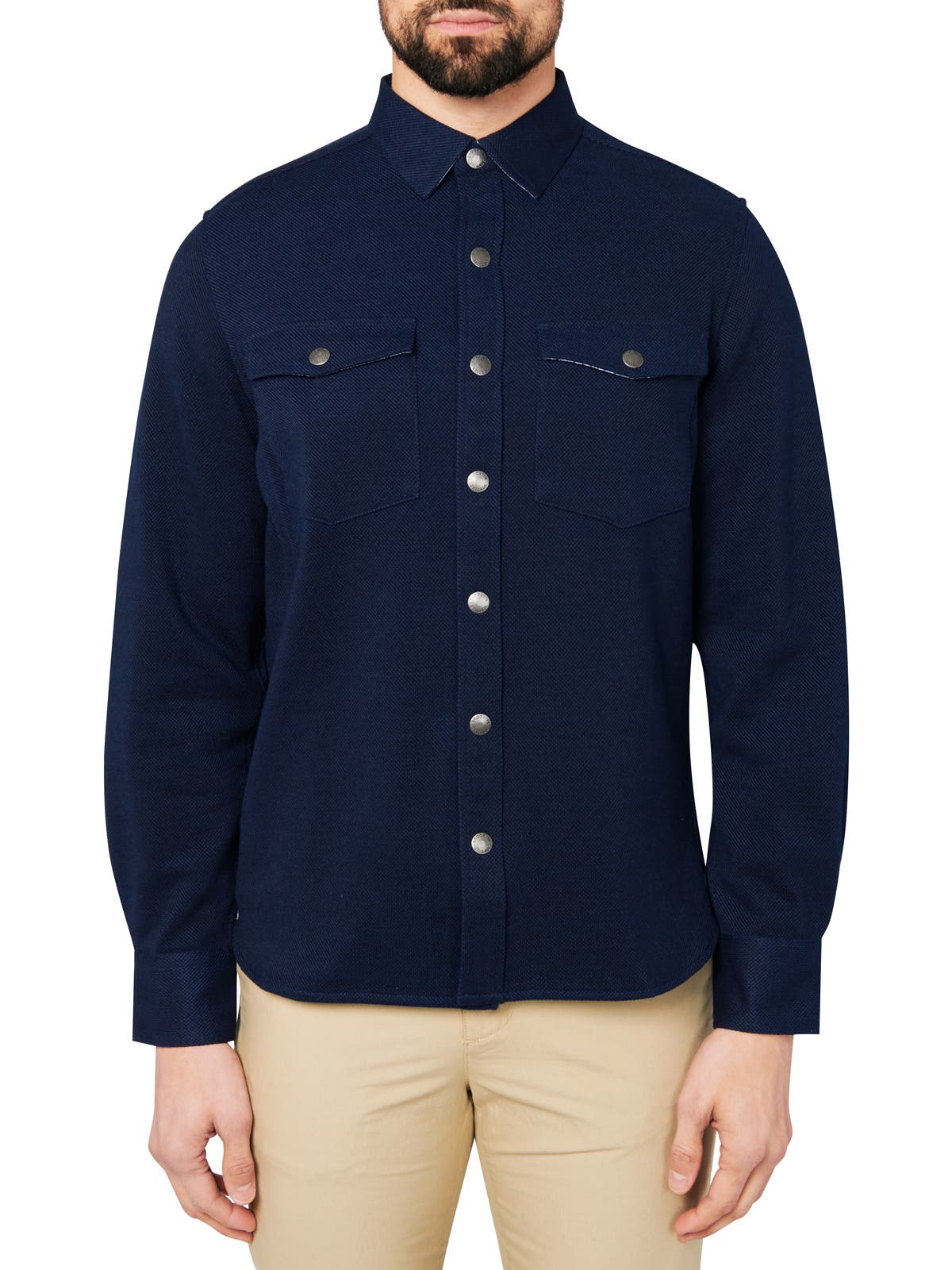 Brooklyn Brigade Solid Waffle Knit Shirt Jacket in Navy 