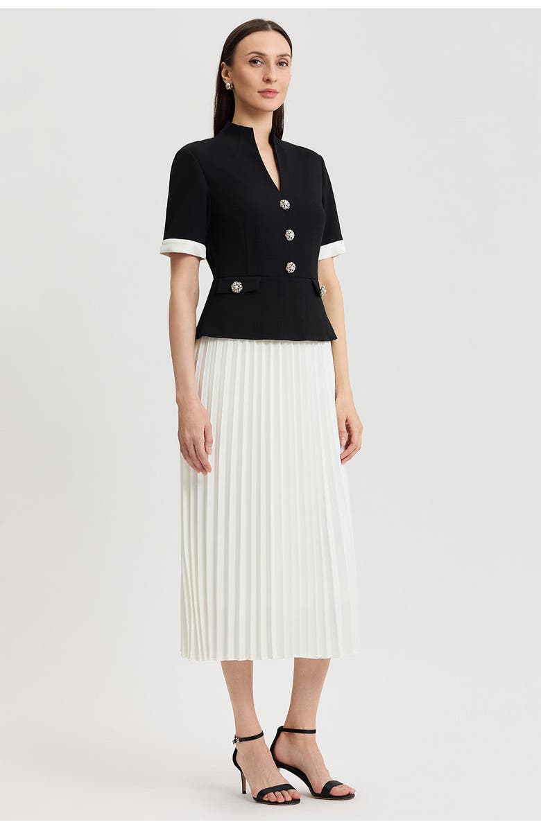 Ming Wang Noelle Pleated Crepe Maxi Dress, Alternate, color, Black/White