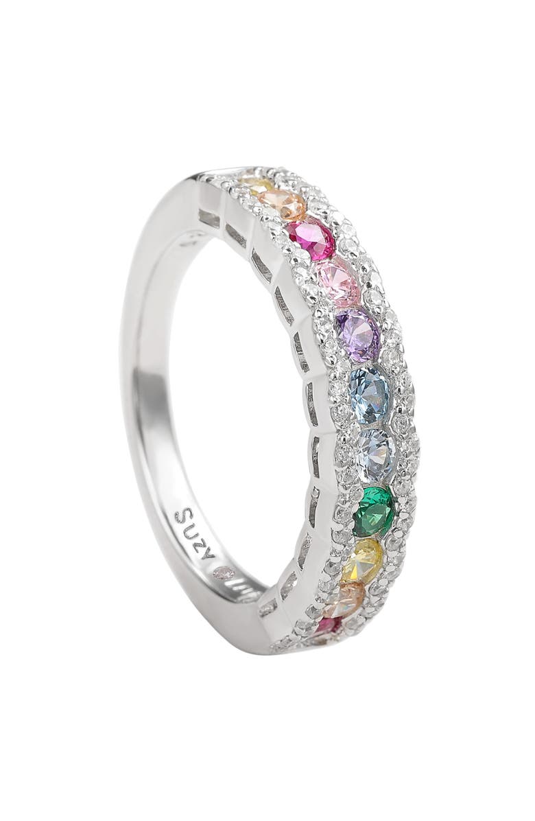 SUZY LEVIAN Sterling Silver Rainbow Cubic Zirconia Half Band Ring, Alternate, color, 