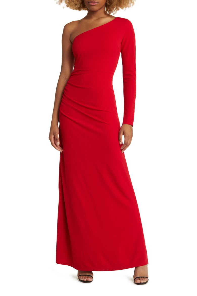 One to Cherish One-Shoulder A-Line Gown, Main, color, RED