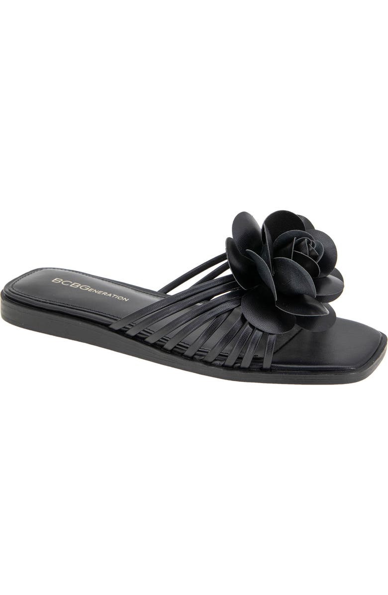 BCBGeneration Masha Flower Appliqué Sandal, Main, color, Black