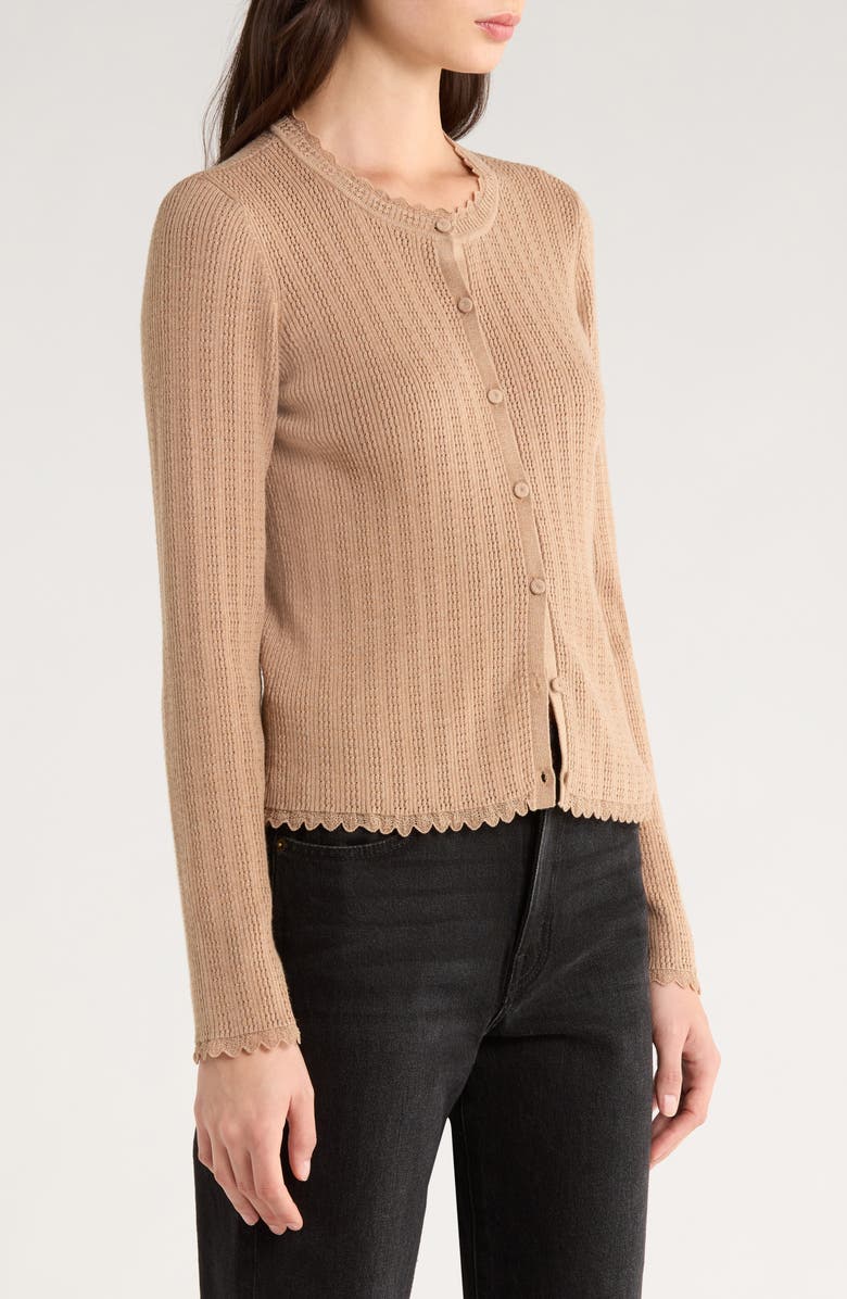 CeCe Pointelle Cardigan, Alternate, color, Safari