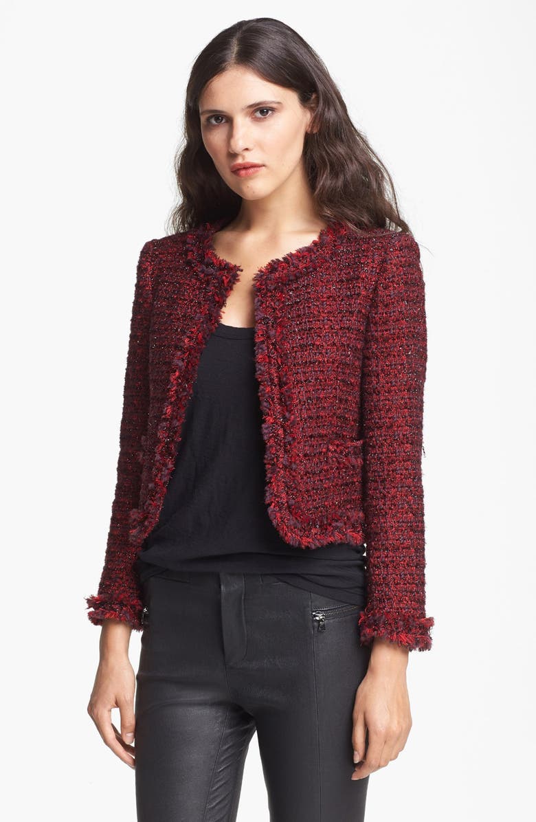 Alice + Olivia 'Kidman' Tweed Open Front Jacket, Main, color,
