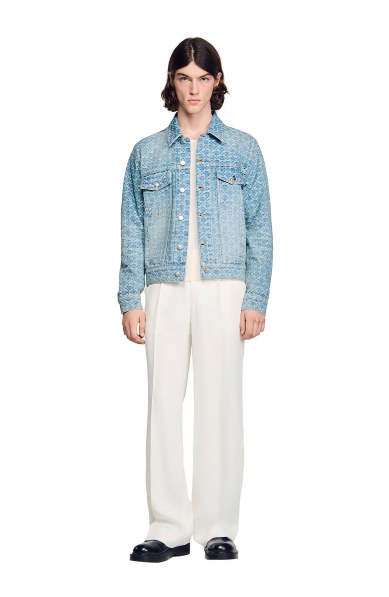 SANDRO Square Cross denim jacket, Alternate, color, Sky Blue