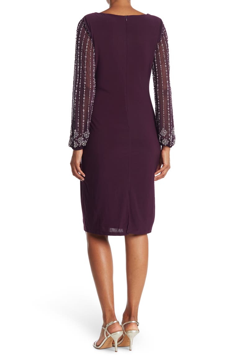 Beaded Long Sleeve Sheath Dress, Alternate, color, EGGPLN