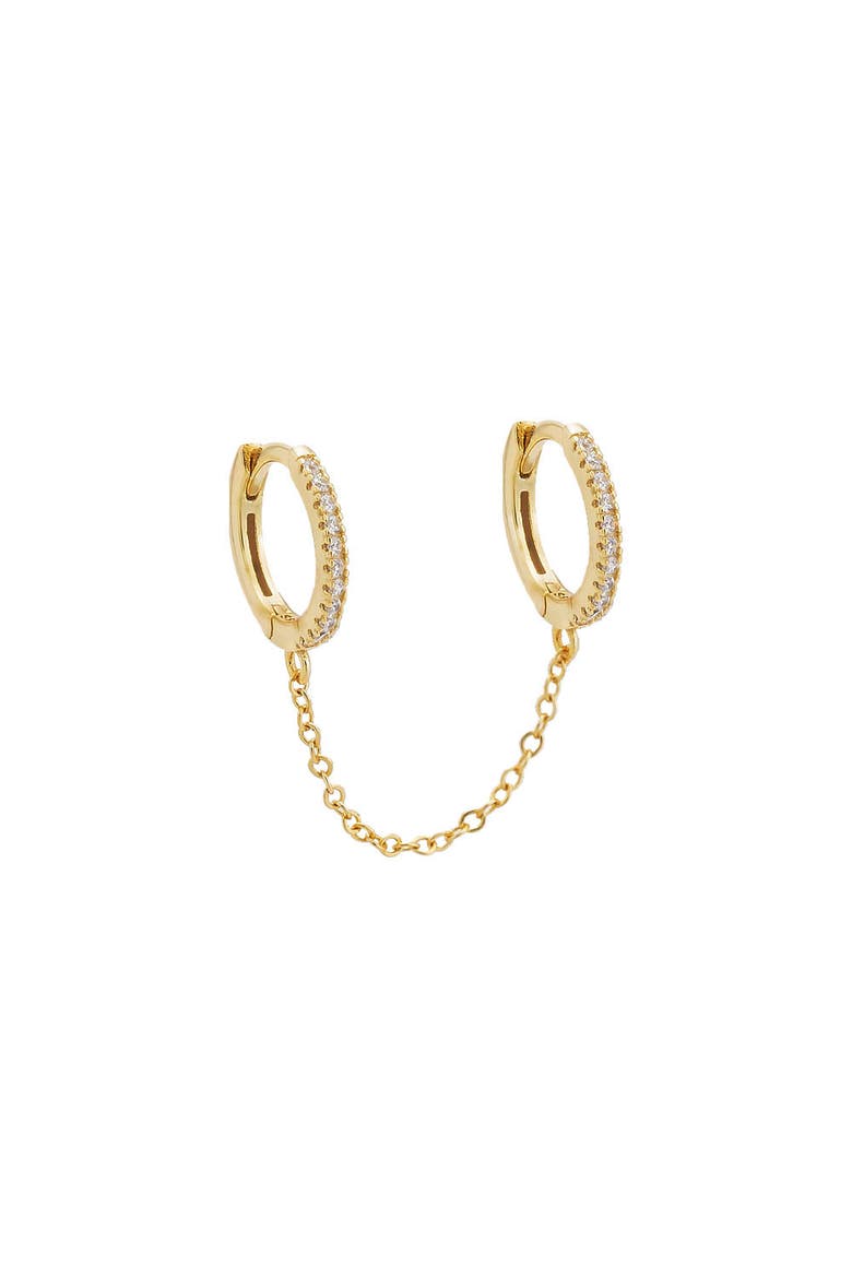Double Huggie Chain CZ Earring, Main, color, Gold