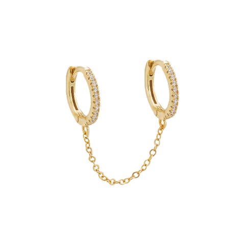 Double Huggie Chain CZ Earring