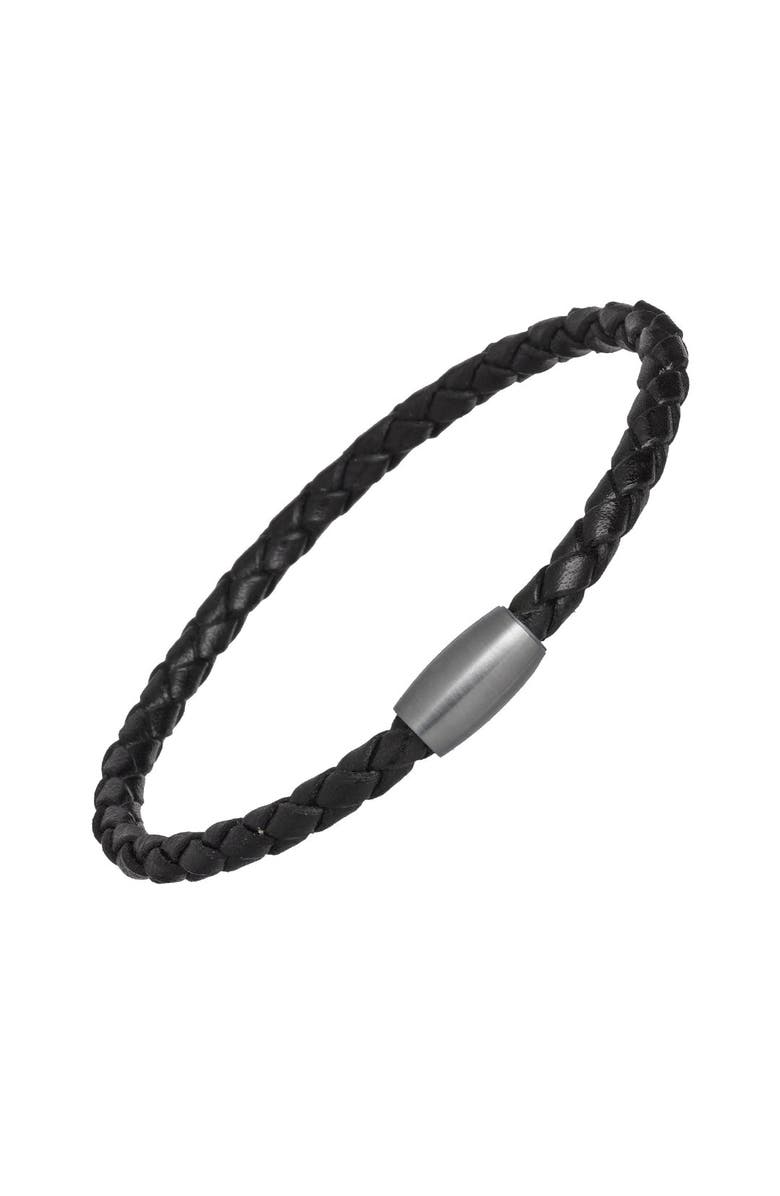 Jan Leslie Woven Leather Bracelet with magnetic closure, Main, color, Black
