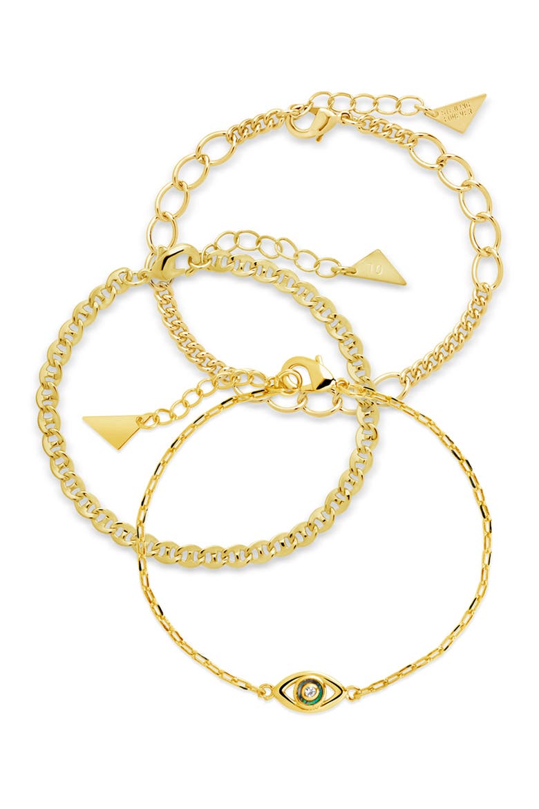 Set of 3 Chain Bracelets, Main, color, GOLD