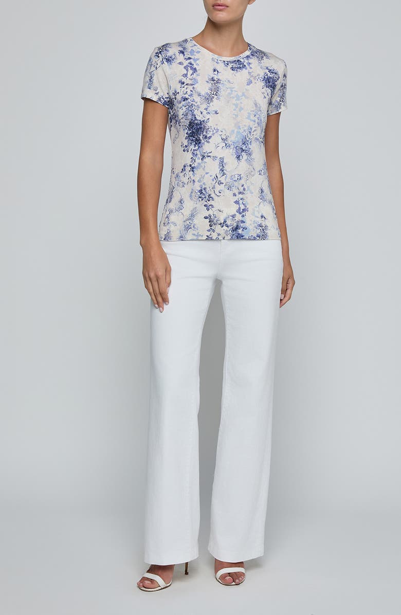 L'AGENCE Ressi Mixed Print Top, Alternate, color, Ivory/ Blue Watercolor Paisley