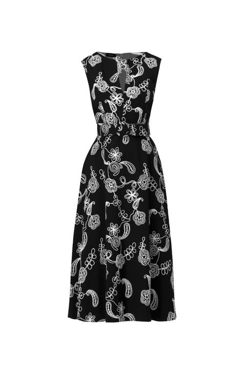 Ivonne Embroidered Belted Midi Dress In Black