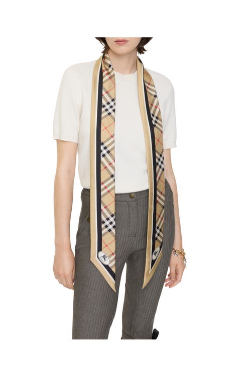 Burberry Skinny Check Silk Scarf In Brown