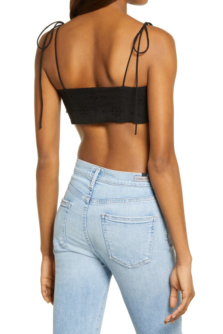 Broderie Anglaise Tie Front Bandeau Top, Alternate, color, BLACK