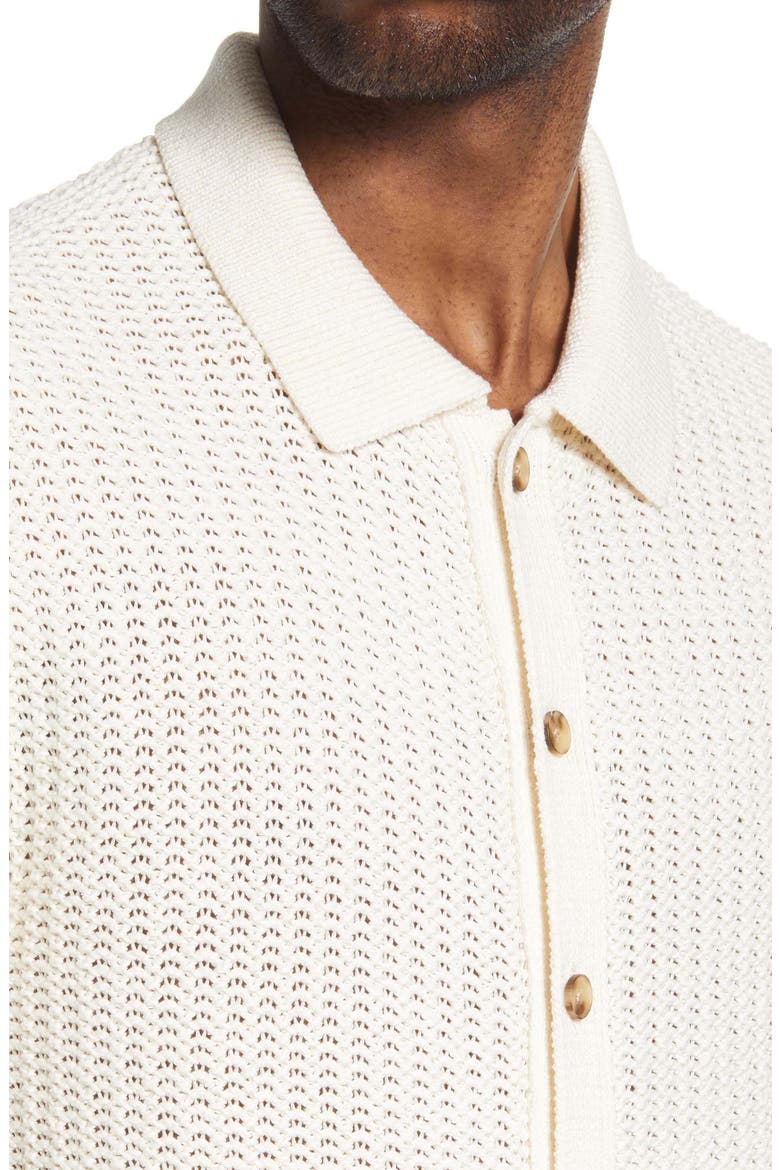 Crochet Cotton Short Sleeve Button-Up Shirt, Alternate, color, BONE