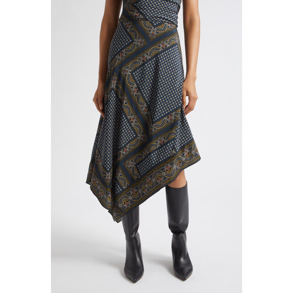 Veronica Beard Hartley Silk Blend Midi Skirt in Heritage Navy Multi at Nordstrom, Size 00