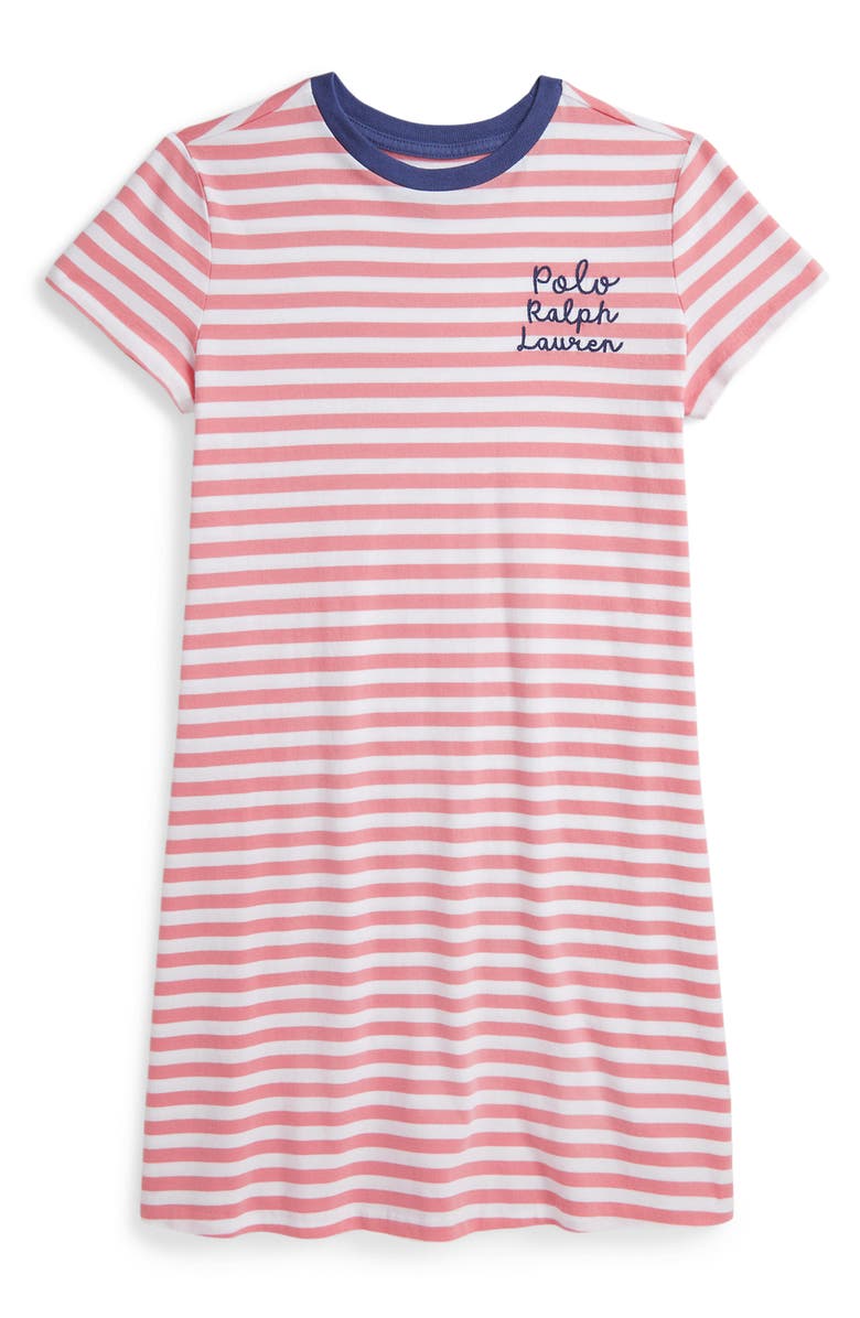 Ralph Lauren Kids' Stripe Cotton Ringer T-Shirt Dress, Main, color, Pink