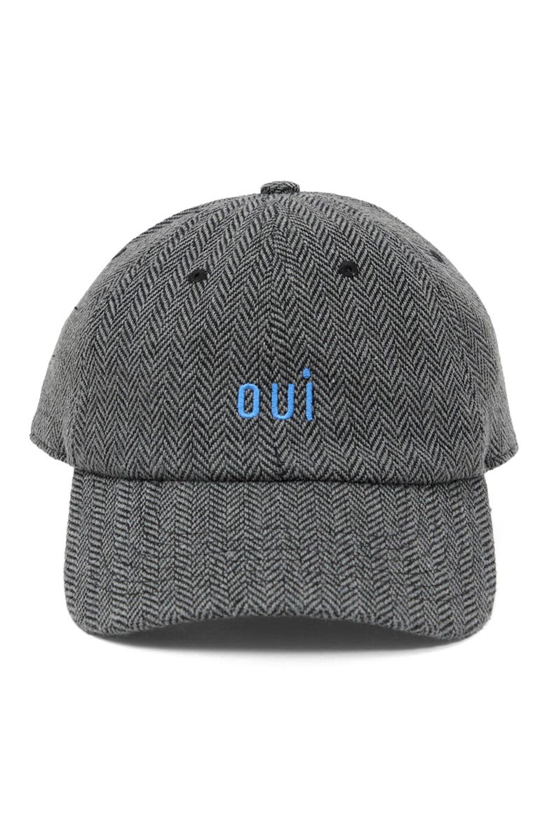Embroidered Cashmere & Wool Herringbone Adjustable Baseball Cap, Alternate, color, BLACK/ WHITE